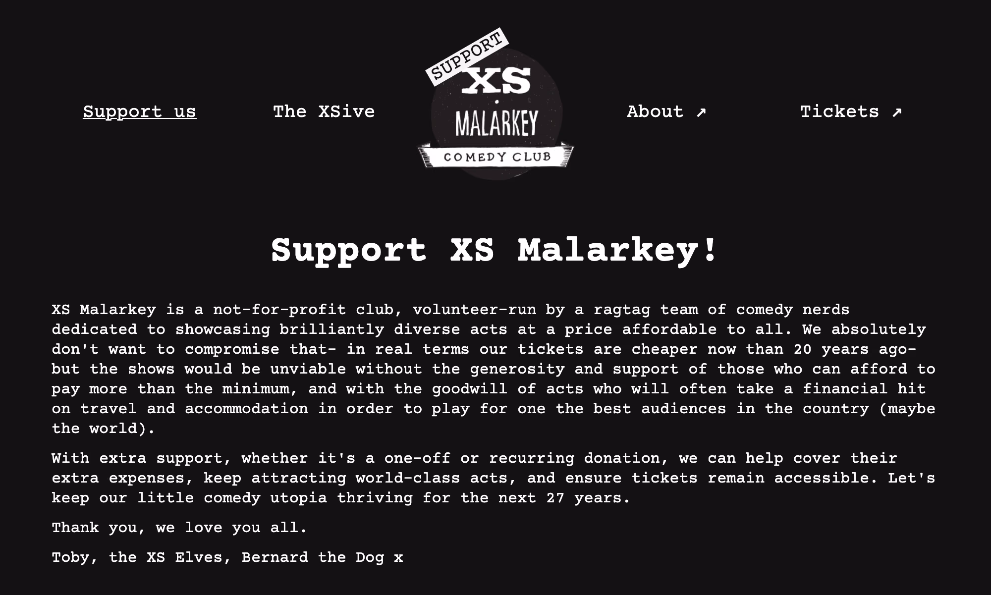 Support XS Malarkey donation page