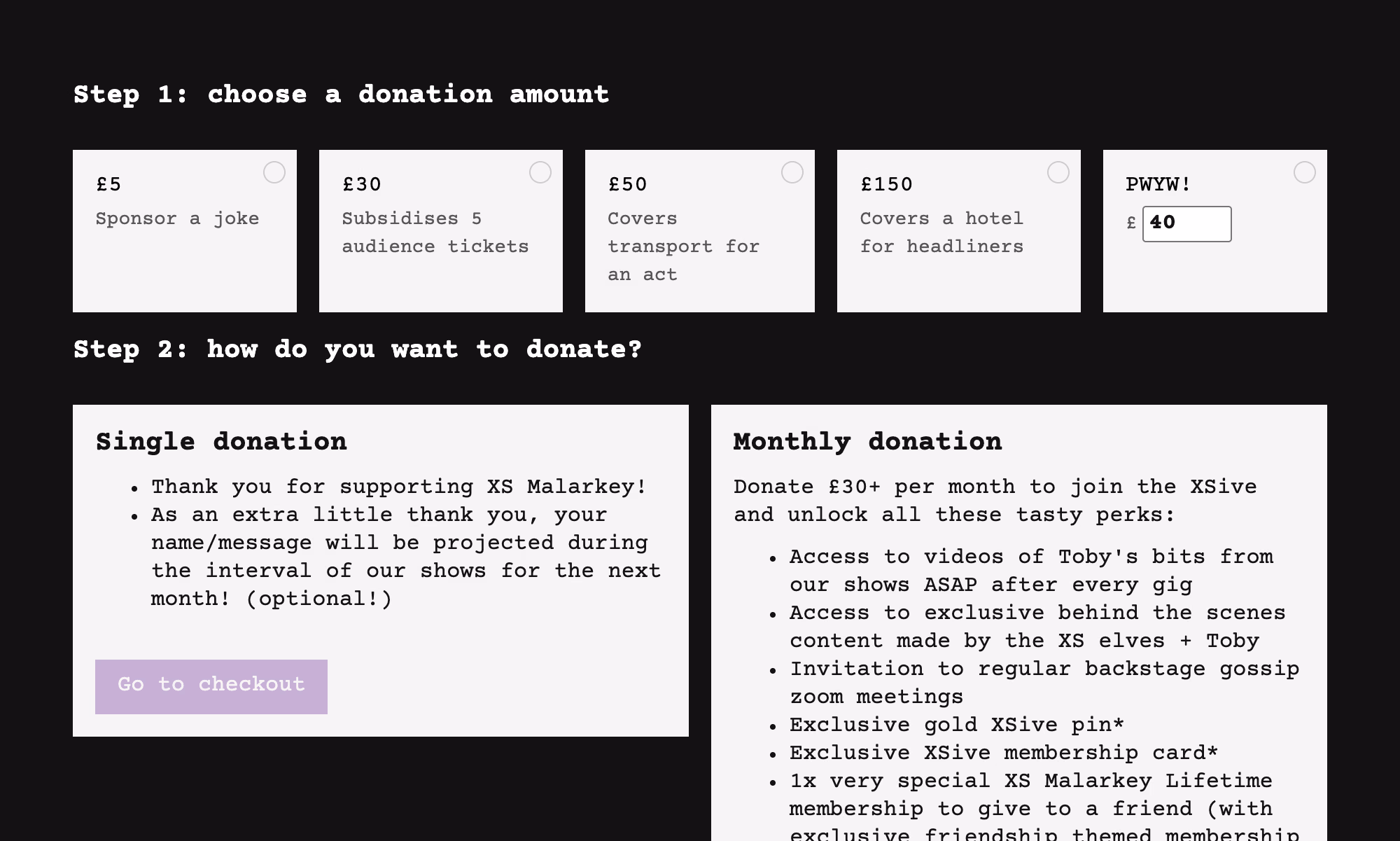 Donation tiers and XSive membership perks